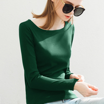  2021 spring and autumn long-sleeved t-shirt womens slim and thin inner round neck cotton solid color Western style ins tight bottoming shirt top