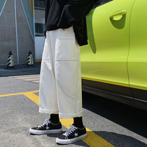 Autumn Japanese trend wide leg jeans male hip hop loose ins White handsome Joker ankle-length pants