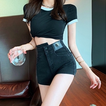 Black Cowboy Shorts Woman 2021 Summer New Irregular Ultra High Waist Hew Super Short Bag Hip Hot Pants