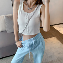 Outside Wearing Harnesses Small Vest Short women Dew Crowding Summer New Pure Cotton Sun Ensemble High Waist Lap Casual Sleeveless T-shirt