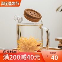 Aiga home high borosilicate cold water kettle Glass heat-resistant high temperature wood Sheng teapot large capacity Japanese herbal tea pot 1 8L