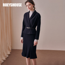 Luo Yi intellectual professional suit women winter suit new blazer skirt black dark blue two-piece set 01154