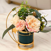 Nordic style light luxury green ceramic metal vase modern wine cabinet home porch rose orange floral decoration