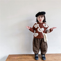 Crooked girl Korean childrens clothing childrens love letter pullover thick sweater male and female child neutral loose versatile