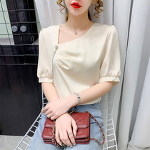 Chiffon shirt womens summer 2021 new design sense niche temperament Joker short-sleeved jacket foreign-style shirt