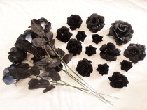 Black rose simulation flower noble flannel rose with branches Black beauty high realistic decoration DIY handmade flower head