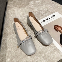 Small ckerwin Xianqi Supersenssen Square Head Light Mouth Scalding Bean Bean Shoes Brief Rough Heel Soft Bottom Single Shoe Woman