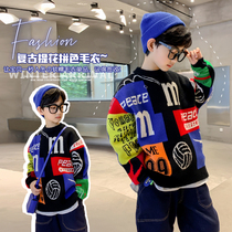 Boys sweater pullover spring and autumn 2021 new boys autumn knitwear childrens clothes in big childrens clothing tide