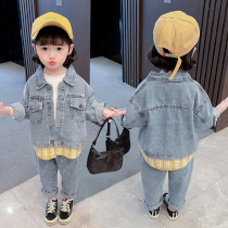 Girls autumn denim suit 2021 new baby spring and autumn foreign style clothes Girls children Net red overwear autumn