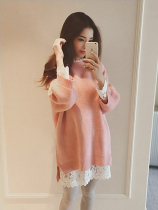 Autumn and winter pullover foreign style inside with a bottom sweater female French lazy wind loose middle length wear sweater skirt