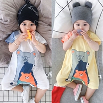 Baby jumpsuit cotton thin 0-16 men and women Baby short sleeve halted ha clothes summer clothes climbing clothes newborn clothes