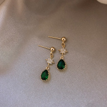Emerald water drop earrings S925 silver earrings 2020 new net red earrings Korean niche design earrings trend