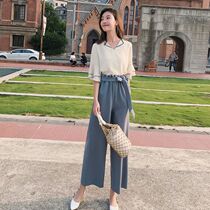 Fashion Net red chiffon wide leg pants set female 2021 summer new Korean version of foreign style thin fairy two-piece set