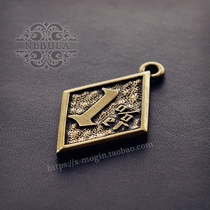 1% 1% lucky handmade vintage old brass good luck with Diamond card key pendant bag pendant