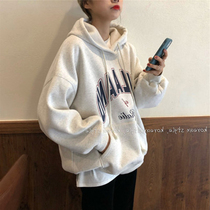 Lazy Wind blouses women plus velvet thickened loose Korean version of autumn and winter even hat chic students necropolis fashion 100 hitch