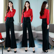 Early autumn temperament celebrities Xiao Xiangfeng high waist micro Bell pants set women foreign style fashion trousers two-piece autumn