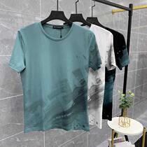 Ice Silk Mens Short Sleeve T-shirt 2022 New Summer 100 Hitch Stamp Personality Handsome with Gradual Change of clothes
