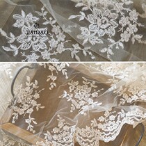 Taiwan new pastoral floral champagne silver thread embroidery lace 123 wedding dress designer fabric