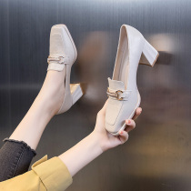 High heels children 2022 Spring new 2021 small leather shoes Inn Wind 100 lapped thick heel with square head single shoe