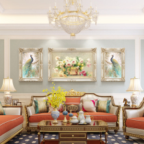 Fu Yun Jian Europe Living Room Decorative Painting European Auspicious Bird Fu Mural Atmosphere Triple Hanging Painting Three-dimensional Peacock Oil Painting