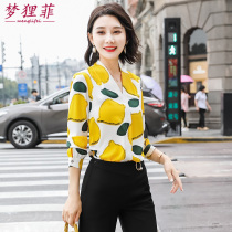 Chiffon pullover shirt womens long sleeve loose design niche v-neck spring brand shirt printed top long sleeve