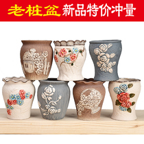 Fleshy flowerpot ceramics special clearance coarse pottery breathable large caliber large potted creative small potted