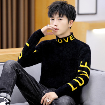 2021 New imitation mink half turtleneck sweater men Korean version of the Tide brand personality handsome students lazy wind wear sweater