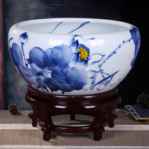 Jingdezhen Ceramic Fish Tank Hand-painted Table Swing Piece of Feng Shui Big Nourishing Gold Fish Tank Turtle Sleeping Lotus Flower Basin