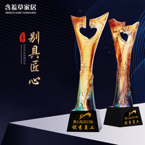 Creative glass trophy custom crystal medal custom award souvenir lettering color honor love high-grade