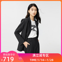 (The same style as the shopping mall) LILY2022 autumn new womens temperament retro double-breasted button hit color ribbon suit jacket