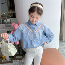 Girls Denim Shirt 2020 New Autumn Shirt Western Spring and Autumn Childrens Wear Korean Long Sleeve Top