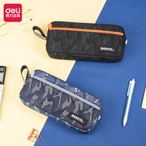 Right-hand Pen Bag Large Capacity Male High School Student Practical Pencil Case Lead Pencil Case Canvas Custom Brief Multifunction Junior High School Boy Elementary School Boy 2021 New Pop Two Zipped Stationery Bag