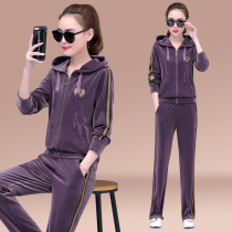BBQ gold velvet long-distance suit womens spring and autumn 2019 new sweater two-piece loose large size casual sportswear