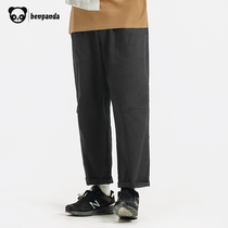 Panda this summer pants mens thin straight casual pants loose Harun imitation linen Japanese wild nine-point pants