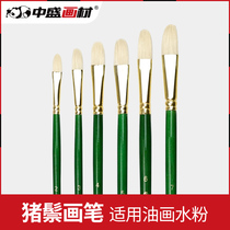 Zhongsheng painting material pig bristles round flat head oil brush acrylic pen water chalk set test F262