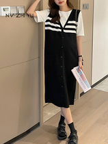 Pregnancy Woman Dress Summer Dress 2022 New Fashion Show Slim Fake Two Striped Dress Summer Allotment Ice Silk Temperament Skirt