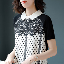 Baoshili doll collar lace printing short-sleeved chiffon top womens 2021 summer new temperament loose top womens summer