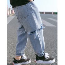 Childrens clothing Summer Clothes Large Boys Boy Pants Anti-mosquito Pants Fried Street Long Pants Spring Autumn Summer Thin cave Broken Jeans