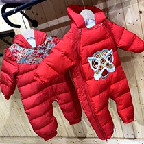Thickened down annual clothes baby conjoined down jacket 2020 winter thick baby out to carry clothes climbing suit jumpsuit jumpsuit