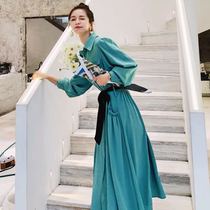 French long-sleeved shirt dress female 2021 spring and autumn new temperament waist thin skirt design sense niche