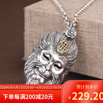 Pure silver 925 retro-bully personality trend Two-sided hollowed-out one read into the Buddha as a magic battle over the Buddhas pendant