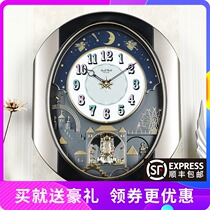 Japan Lisheng high-end magic living room music whole point time Quartz clock Luxury European wall-mounted watch 4MH751