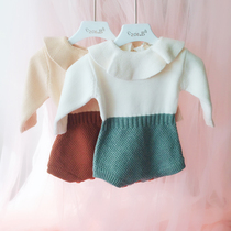 ins explosive girl baby baby doll collar knitted jumpsuit spring and autumn winter baby bag fart wool climbing suit
