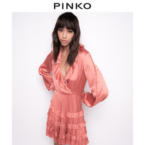 PINKO2022 Spring Summer new ruffled V-neck pleated short dress 1G173PY7UW