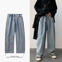  New Harajuku style jeans mens straight drop sense dad pants ins niche design sense oversize pants trend