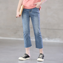 Summer girls simple all-match casual pants net red western style nine-point pants thin middle-aged and big childrens stretch straight denim pants