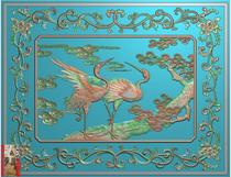 Songhe Yennian backrest sofa double crane flower border hanging screen sculpture jdp relief figure gray wood carving picture