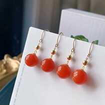 18k gold inlay natural cool mountain cherry red south red agate 10mm round pearl pendant ice overdraft with red and womens ear hook