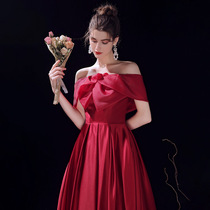 Toast to the bride 2022 new fall wine red with a shoulder to cover wedding gown satin to be thin