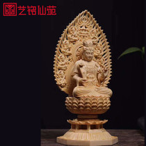 桧木文殊普贤菩萨摆件寺庙供奉佛像大号守护神